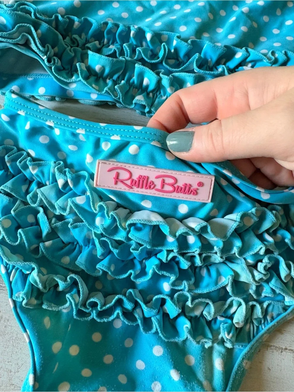 Ruffle Butts Turquoise & White Polka Dot Ruffle Rashguard Set